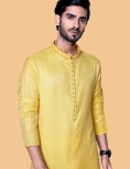 Yellow zig zag Jacquard Kurta Pajama 