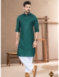 Men’s Emerald Green Cotton Pathani Kurta with White Salwar Set