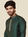 Men's Printed Long Kurta Pajama Set In Green