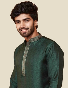 Men's Printed Long Kurta Pajama Set In Green