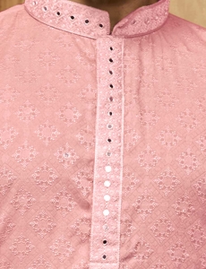 Baby Pink Brocade Men Kurta Pajama Set