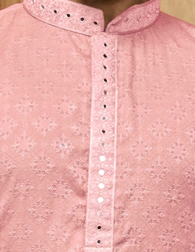 Baby Pink Brocade Men Kurta Pajama Set