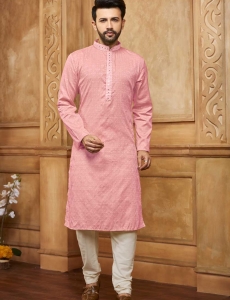 Baby Pink Brocade Men Kurta Pajama Set