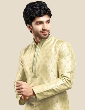 Light Gold Brocade Men Kurta Pajama Set