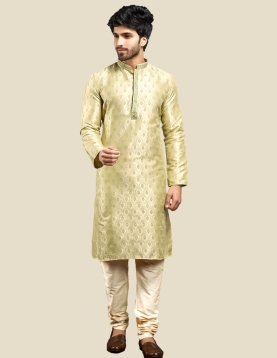 Light Gold Brocade Men Kurta Pajama Set