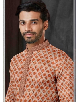 Rust Orange with Off-White Geometric Digital Print Kurta Set