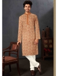 Men’s Traditional Orange Printed Ethnic Kurta