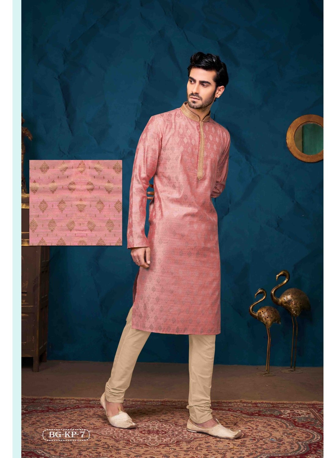 Men’s Dusty Pink Jacquard Ethnic Kurta Men’s Dusty Pink Jacquard Ethnic Kurta