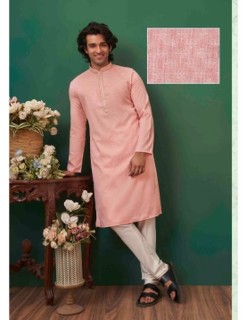Men’s Light Peach Textured Ethnic Kurta