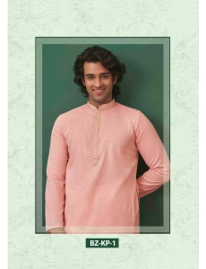 Men’s Light Peach Textured Ethnic Kurta