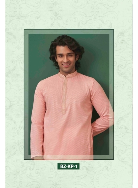 Men’s Light Peach Textured Ethnic Kurta