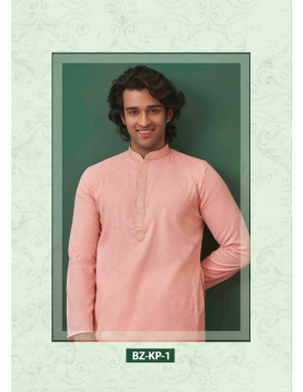 Men’s Light Peach Textured Ethnic Kurta