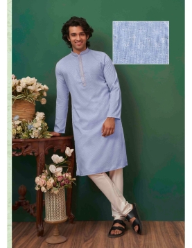 Men’s Light blue Textured Ethnic Kurta set