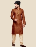 Men Brown Digital Print Kurta Pajama Set