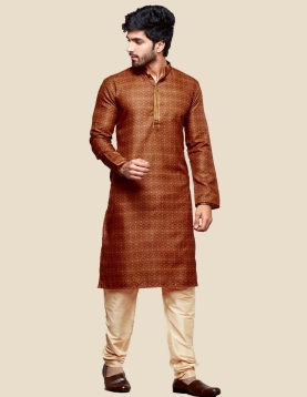 Men Brown Digital Print Kurta Pajama Set