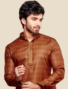 Men Brown Digital Print Kurta Pajama Set