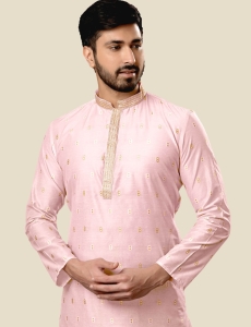 Men Light Pink Kurta Pajama Set