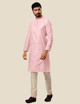 Men Light Pink Kurta Pajama Set