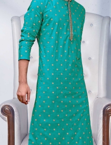 Teal Blue Embroidered Kurta Pyjama