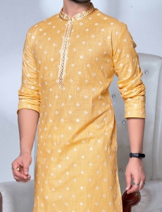Yellow Embroidered Kurta Pyjama