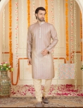 Men's Geometric Print Long Kurta Pajama Set In Pink 