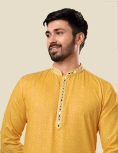 Yellow Bandhani Mirror Work Men Kurta Payjama Set