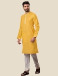 Yellow Bandhani Mirror Work Men Kurta Payjama Set