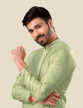 Green Bandhani Mirror Work Men Kurta Payjama Set