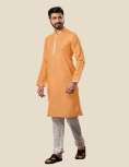 Orange Bandhani Mirror Work Men Kurta Payjama Set
