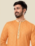 Orange Bandhani Mirror Work Men Kurta Payjama Set