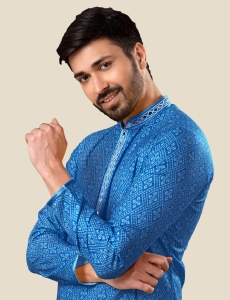 Blue Bandhani Mirror Work Men Kurta Payjama Set