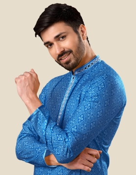 Blue Bandhani Mirror Work Men Kurta Payjama Set