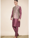 Men's Wine Jacquard Kurta Set with Woven Nehru Jacket