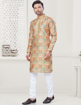 Men's Yellow Digital Print Kurta Pajama Set