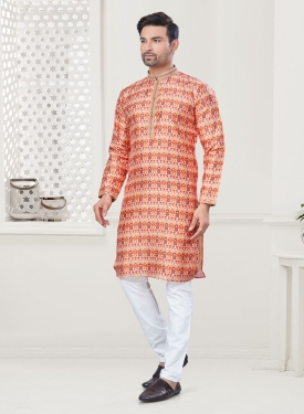 Men's Orange Digital Print Kurta Pajama Set