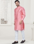 Men's Digital Print Pink Kurta Pajama Set
