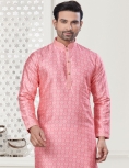 Men's Digital Print Pink Kurta Pajama Set