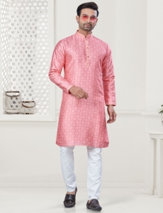 Men's Digital Print Pink Kurta Pajama Set