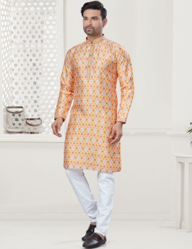 Men's Digital Print Yellow Kurta Pajama Set