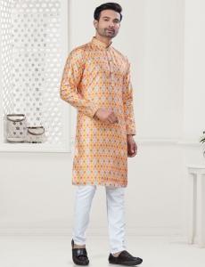 Men's Digital Print Yellow Kurta Pajama Set