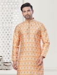 Men's Digital Print Yellow Kurta Pajama Set