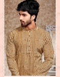 Mens Printed Cotton Kurta in Rust