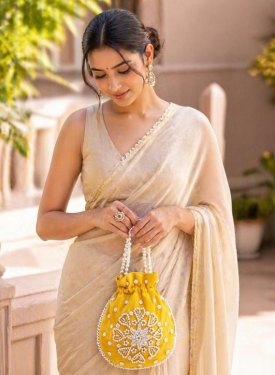 Yellow Pearl Work Potli Bag