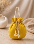 Yellow Pearl Work Potli Bag