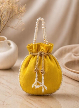 Yellow Pearl Work Potli Bag