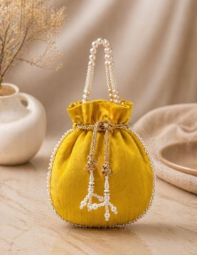 Yellow Pearl Work Potli Bag