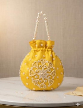 Yellow Pearl Work Potli Bag