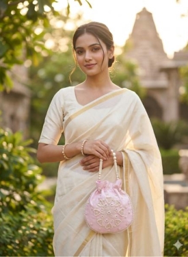 Pink Potli bag With Pearl Work
