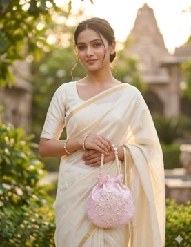 Pink Potli bag With Pearl Work