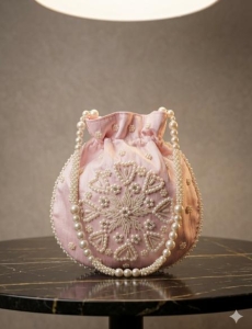 Pink Potli bag With Pearl Work